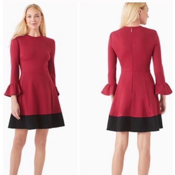 Kate Spade Knit Bell Sleeve Ponte Dress Color-block Stretch Cranberry Black XL - Picture 1 of 13